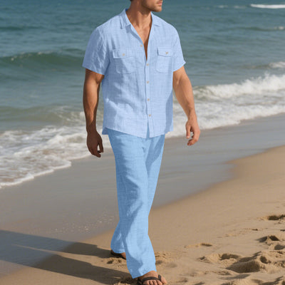 Lapel Shirt Short Sleeve Trousers Suit Men