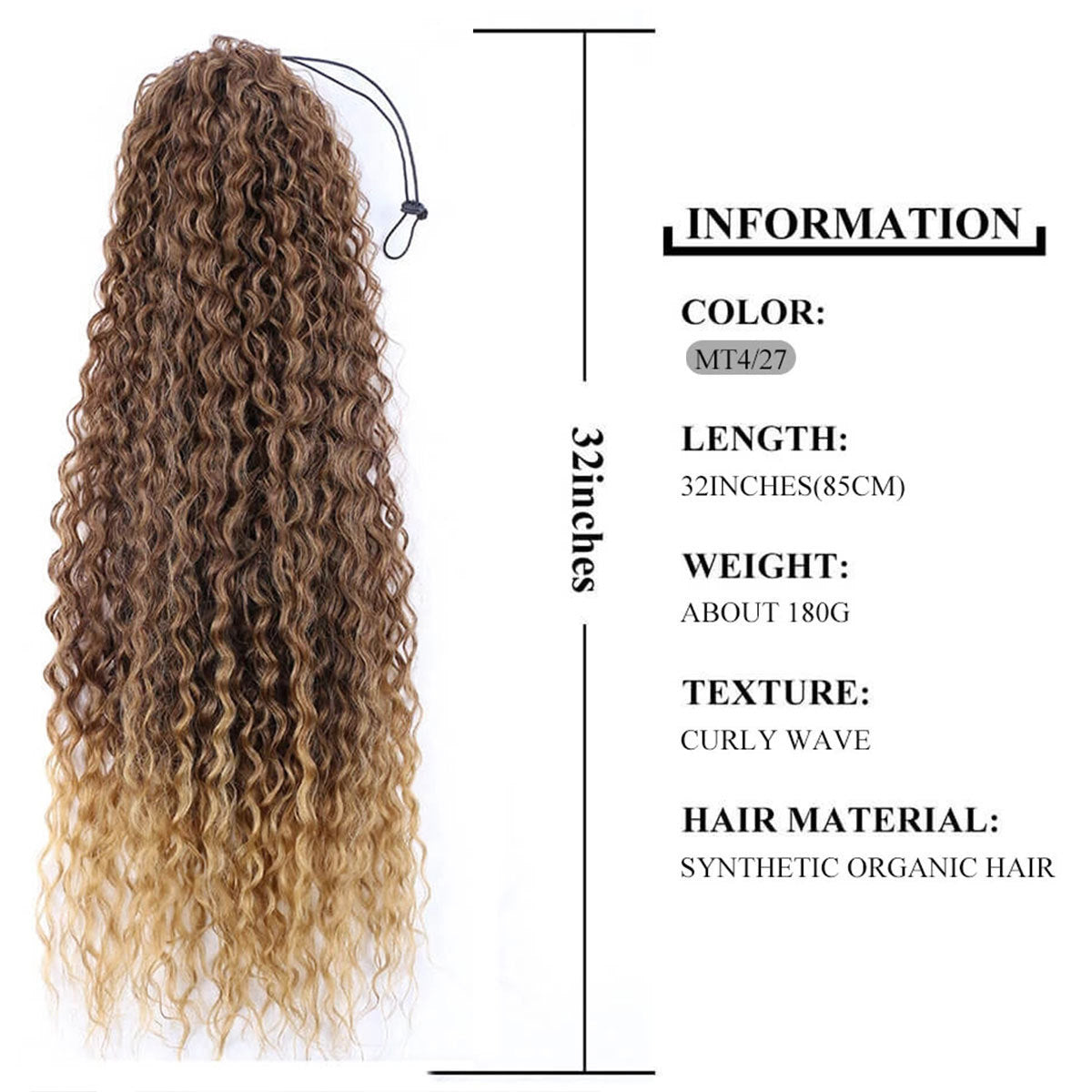 Synthetic Curly Drawstring Ponytail (Color T4/27)