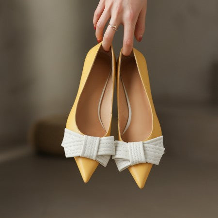 Genuine Leather Bow Kitten Heel