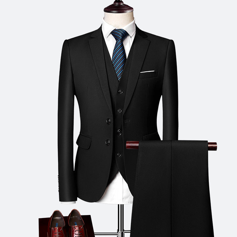 Men's British Slim-Fit Three-Piece Suit - Elegant Formal Attire for Weddings & Occasions