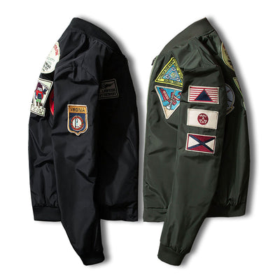 Men's Tactical Bomber Jacket with Multiple Patches