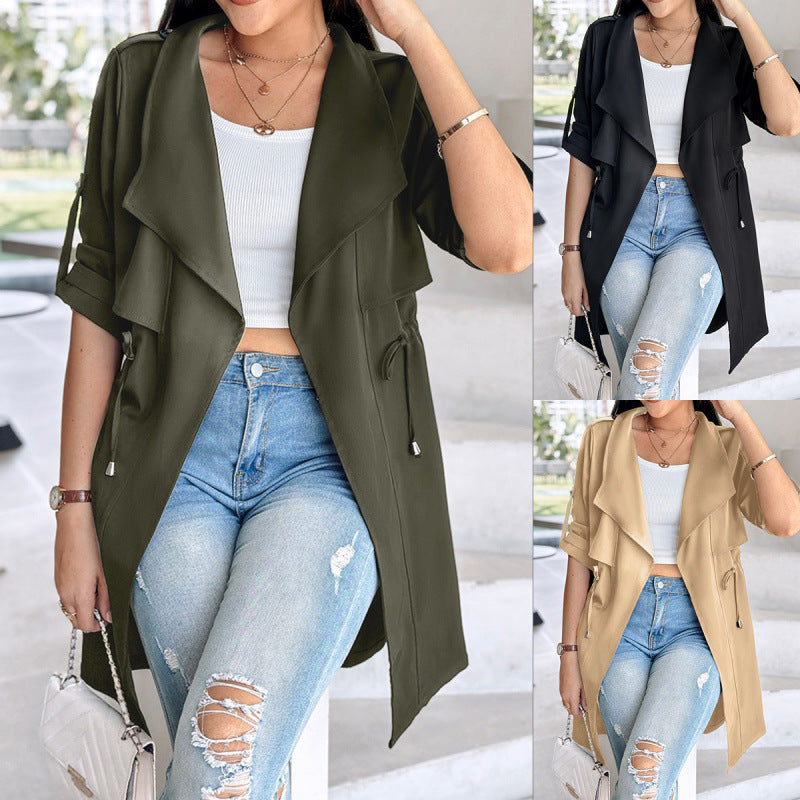 Mid-length Rolled Sleeves Trench Coat