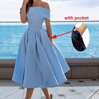 Annie Off-Shoulder Tea Length Dress