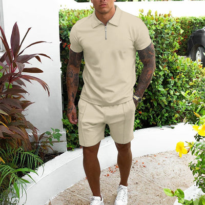 Men's Casual Short Sleeve Polo Shirt & Matching Shorts Set – Comfortable Summer Lounge Wear
