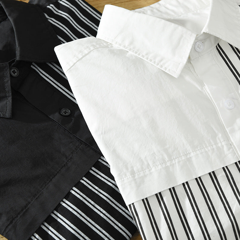 Men's Modern Patchwork Striped Shirt – Stylish Casual Button-Down