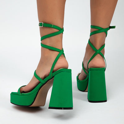 Strappy High Heel Chunky Sandals