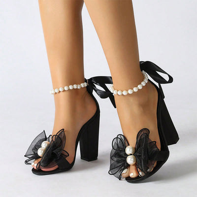 Aria Ribbon Beaded Sandals