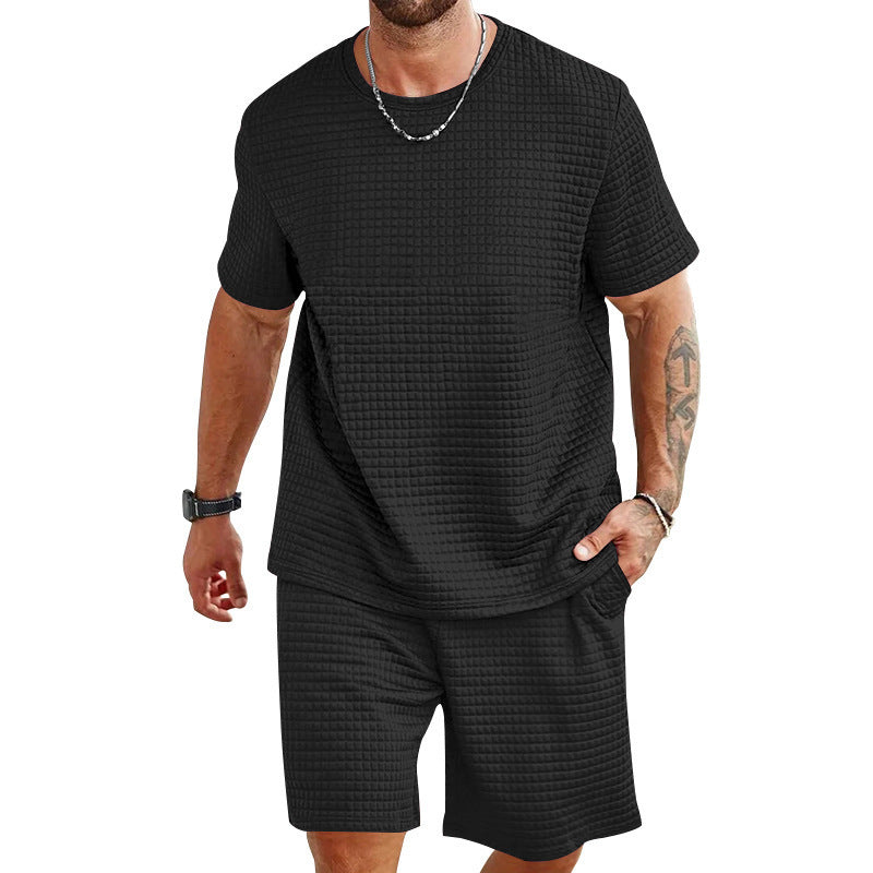 Men's Casual Textured Short Sleeve T-Shirt & Shorts Set – Comfortable Summer Loungewear