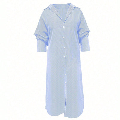 Striped Maxi Long Sleeve Shirt Dress