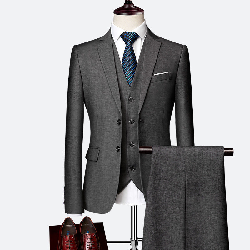 Men's British Slim-Fit Three-Piece Suit - Elegant Formal Attire for Weddings & Occasions