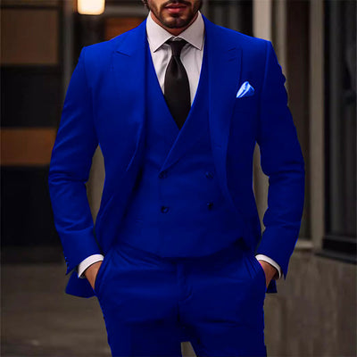 Men's Three-Piece Suit with Double-Breasted Waistcoat