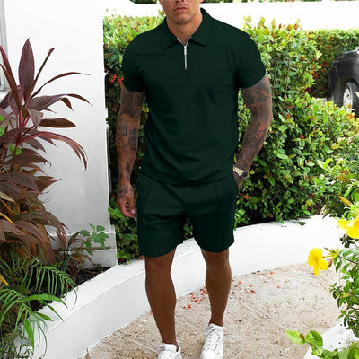 Men's Casual Short Sleeve Polo Shirt & Matching Shorts Set – Comfortable Summer Lounge Wear
