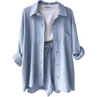 Wrinkled Fabric Casual Shorts Set