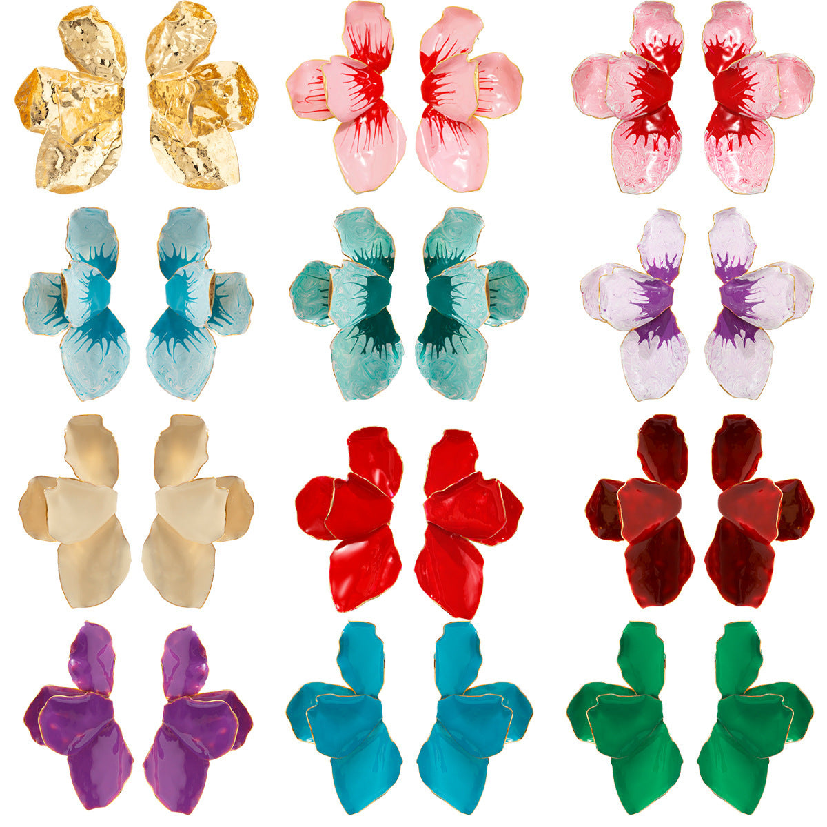 Gradient Petals Dripping Oil Exaggerated Earrings