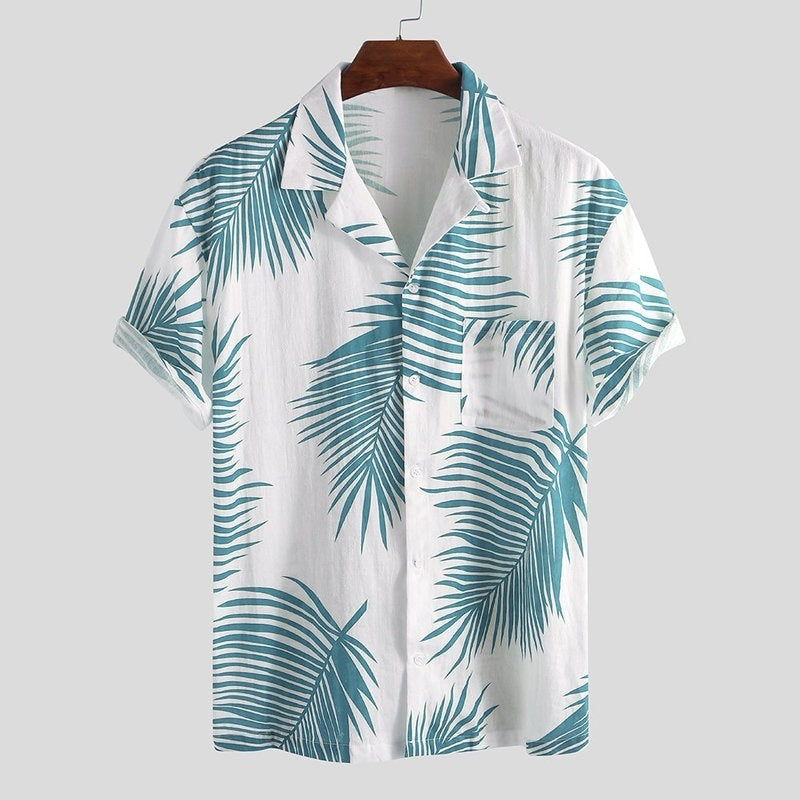 Men's Tropical Palm Leaf Print Short Sleeve Shirt – Casual, Vibrant & Perfect for Summer