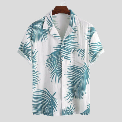 Men's Tropical Palm Leaf Print Short Sleeve Shirt – Casual, Vibrant & Perfect for Summer