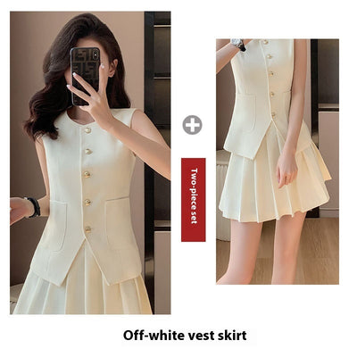 Tailored Vest & Pleated Skirt Set