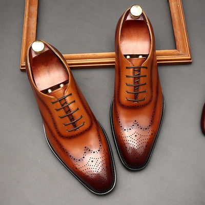 Men Luxury Cognac Leather Brogue Oxford Shoes – Classic Elegance & Craftsmanship