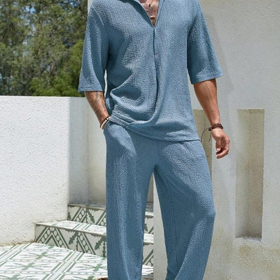 Men's Relaxed Fit Linen Blend Two-Piece Lounge Set – Comfortable & Stylish