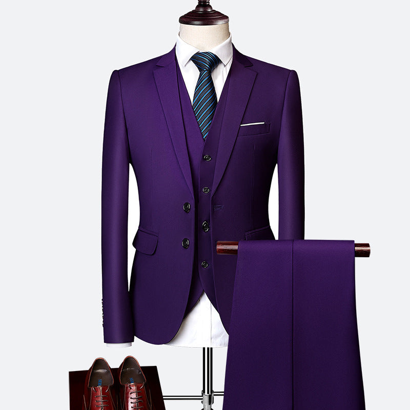 Men's British Slim-Fit Three-Piece Suit - Elegant Formal Attire for Weddings & Occasions