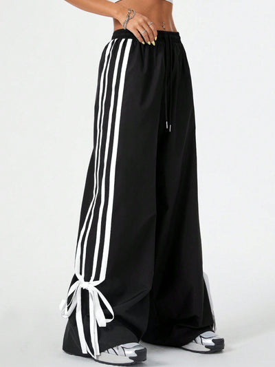 Sporty Wide Leg Drawstring Pants