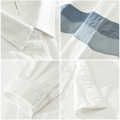 Men's Casual White Button-Down Shirt with Blue Stripe Details – Effortless Style