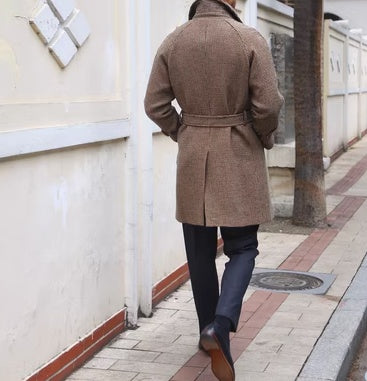 Luxurious Men's Wool Blend Belted Overcoat – Classic and Cozy