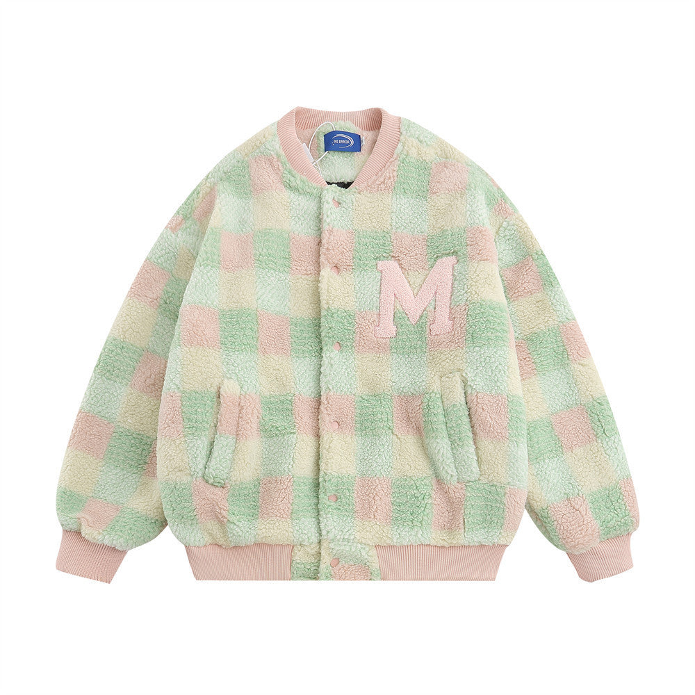 Boys' Checkered Letter Patch Bomber Jacket