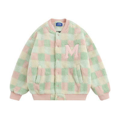 Boys' Checkered Letter Patch Bomber Jacket