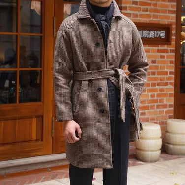 Luxurious Men's Wool Blend Belted Overcoat – Classic and Cozy