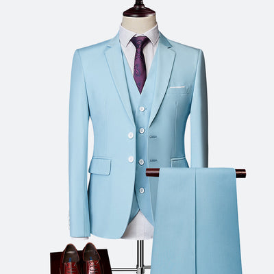 Men's British Slim-Fit Three-Piece Suit - Elegant Formal Attire for Weddings & Occasions