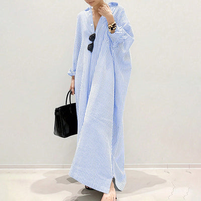 Striped Maxi Long Sleeve Shirt Dress