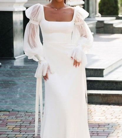 Precious Puff Sleeves Long Dress