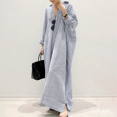 Striped Maxi Long Sleeve Shirt Dress