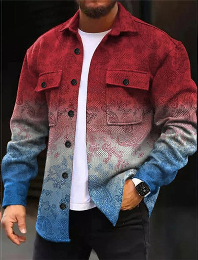 Men's Ombré Floral Pattern Denim Shirt Jacket – Stylish Layered Look