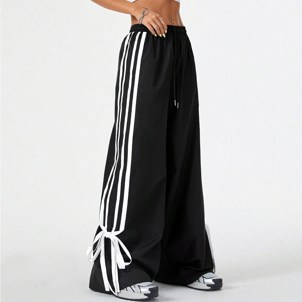 Sporty Wide Leg Drawstring Pants