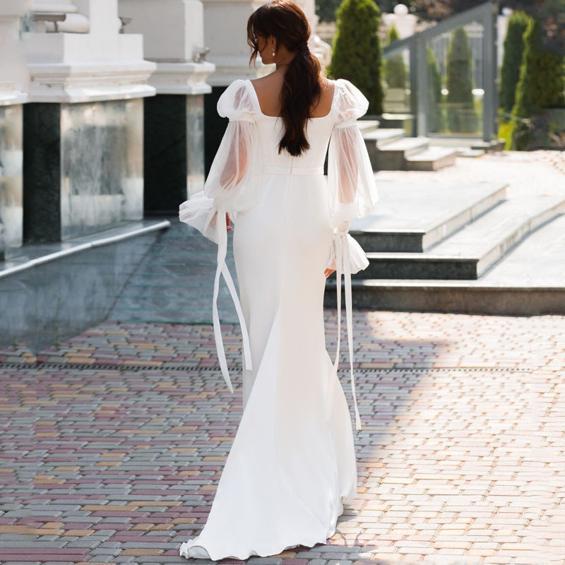 Precious Puff Sleeves Long Dress